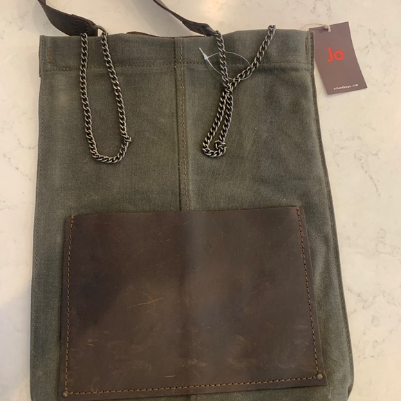 Anthropologie JO Bag Industrial Canvas Distressed Leather Chain Satchel WAY COOL - Picture 7 of 14